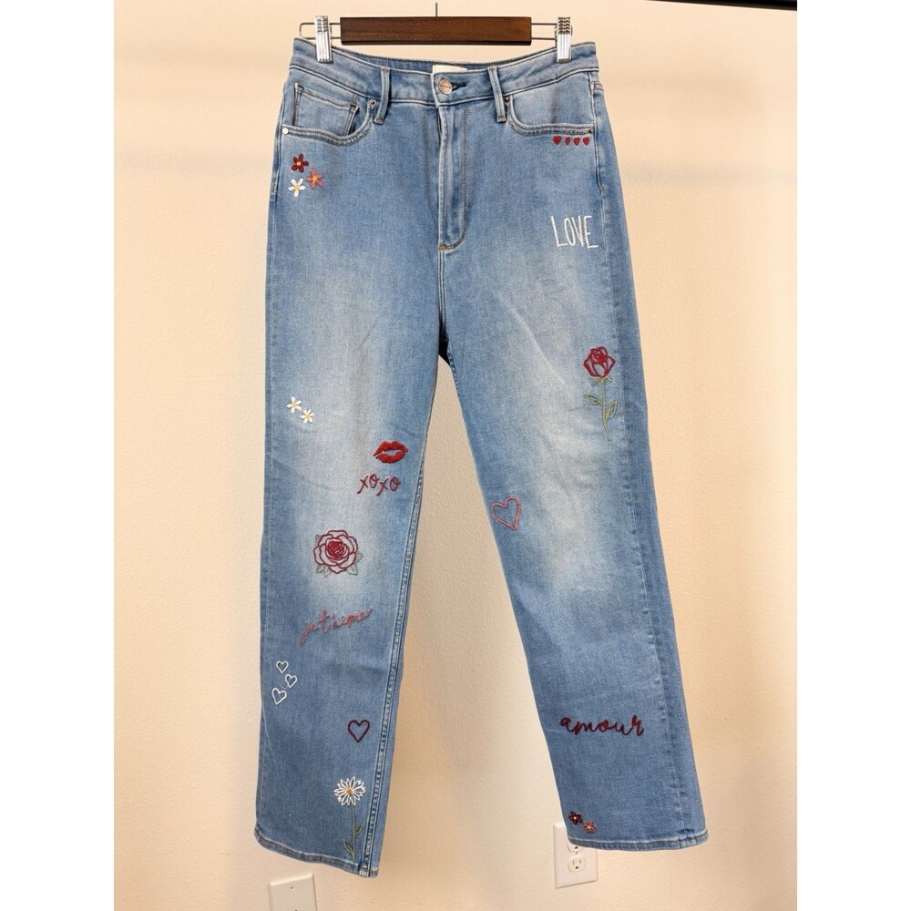 Driftwood Jordie Jeans Love Notes Relaxed Straight Embroidered Blue Denim